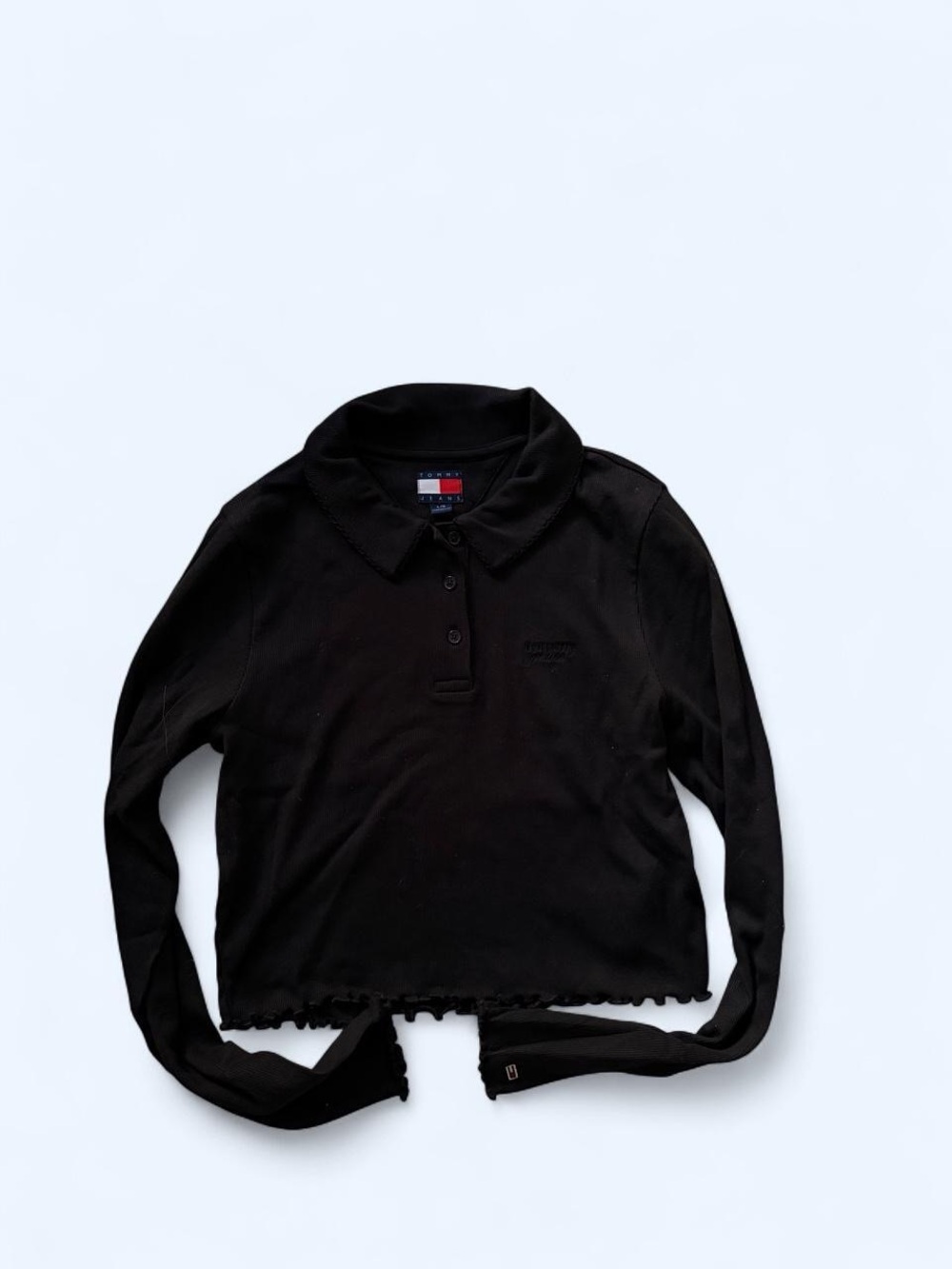 Tommy Hilfiger Black Long-Sleeve Polo Crop Top